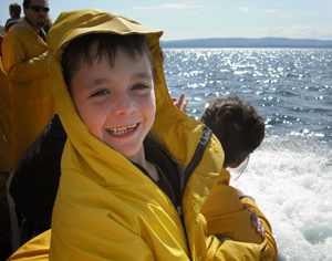 Ready in raingear for the whale-watching cruise. 